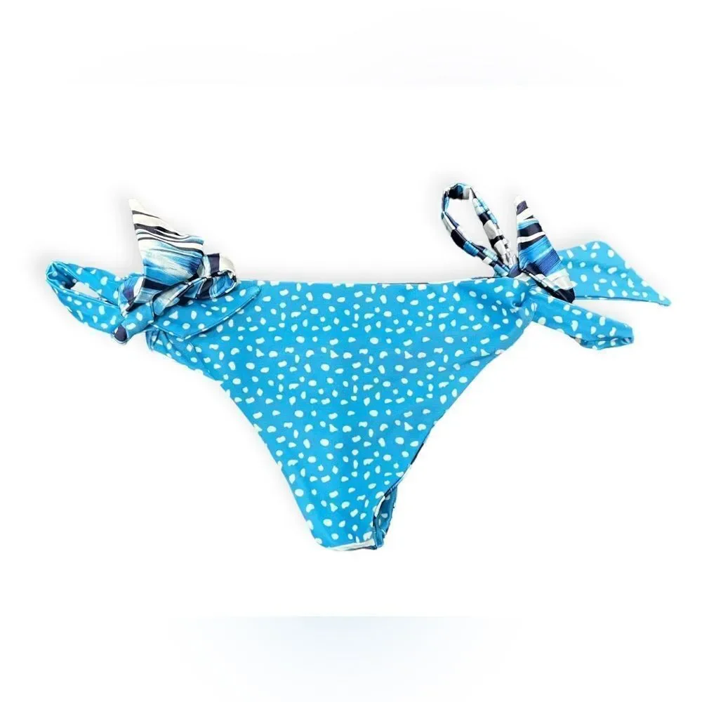 BEACH RIOT reversible Blue & white striped polka dot bikini bottom, Medium, NWOT